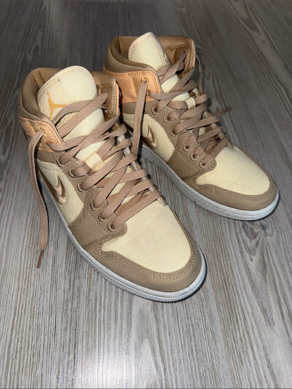 Women’s Jordan Air Mid-Top Sneakers in Tan and Cream